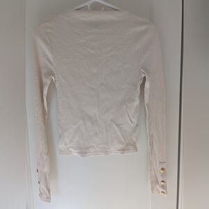 J. Crew Cream Long Sleeve Ribbed Cropped Top with Button Accents